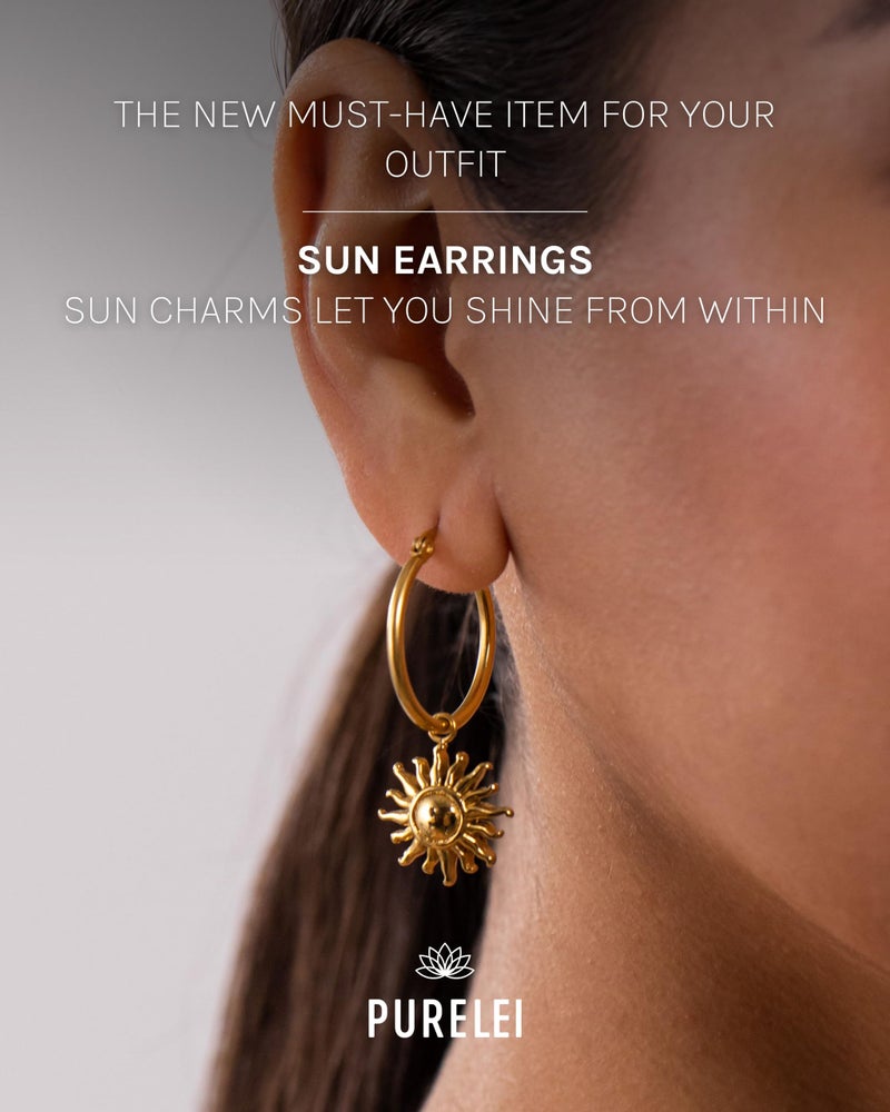 PURELEIÂ® Sun Earrings (gold) â€“ 18K Gold plated stainless steel jewelry â€“ Water-resistant earrings for women â€“ 0,92 inch diameter â€“ Fashion jewelry for your individual look - Image 2